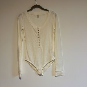 Intimately Free People Henley Bodysuit XS Cream Waffle Thermal Knit Softgirl